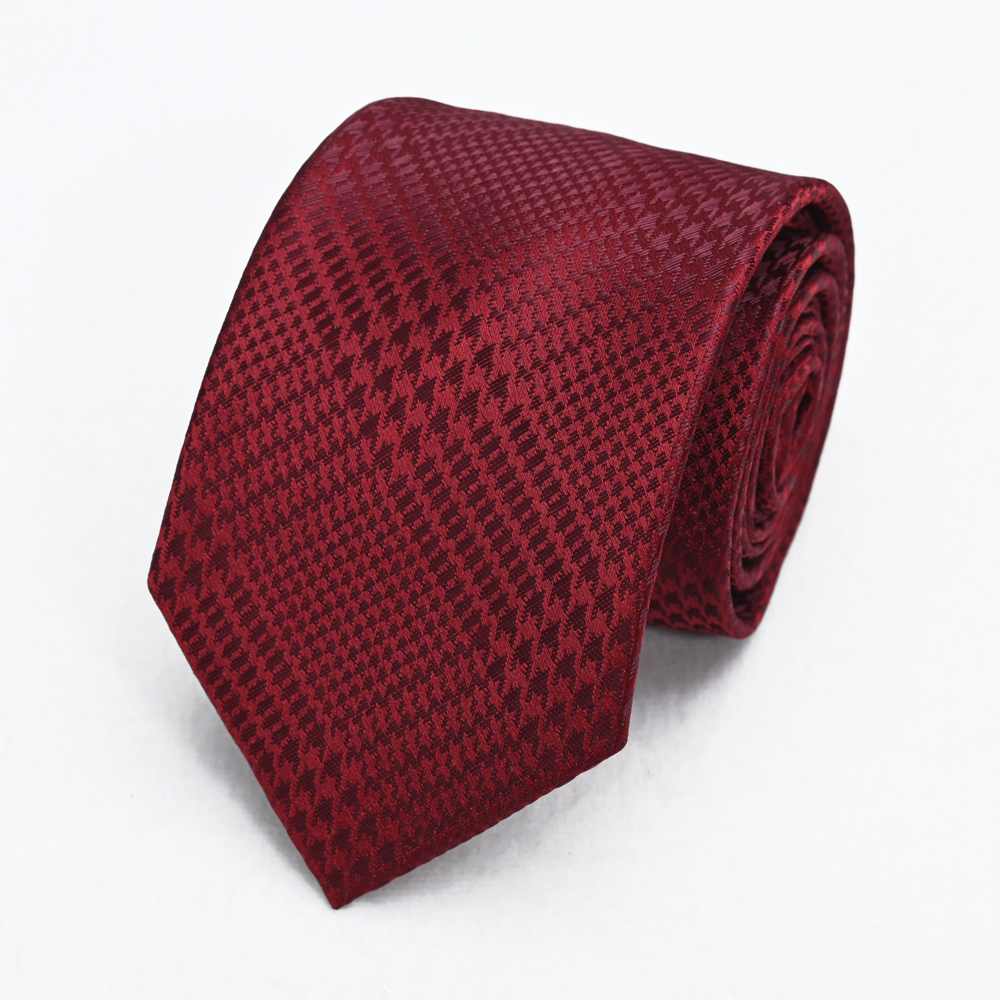 酒紅色格紋領帶廠家直銷滌絲提花領帶