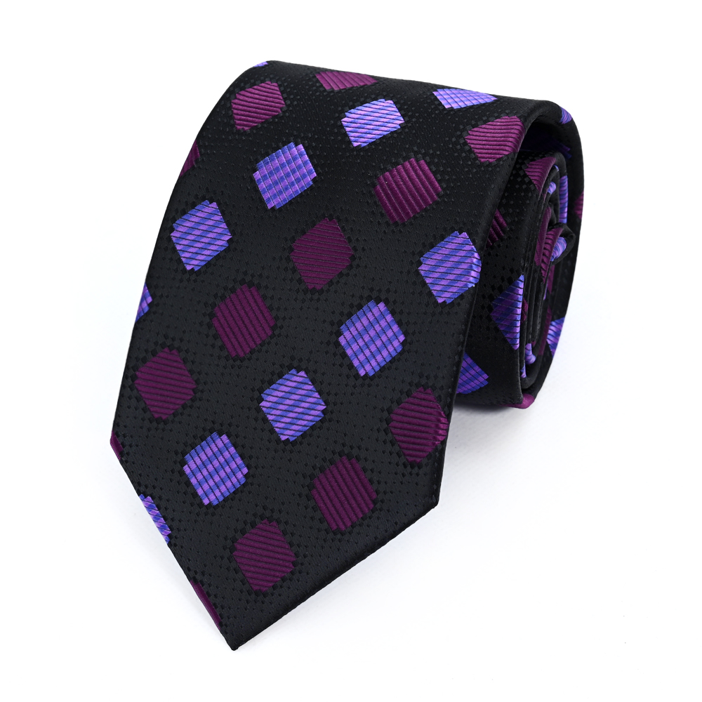 時尚方塊領帶男士潮流滌絲提花領帶