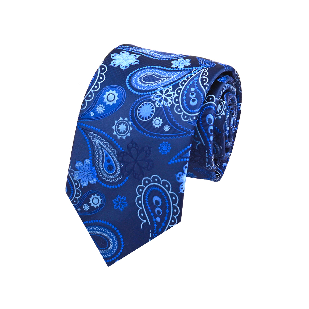 新款藍色腰果花男士領帶時尚設計滌絲領帶